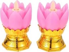 2Pcs Electronic Lotus Shaped Lamp Decorative Buddha Light for Home Decor Meditation and Worship Non Flicker and Lotus Flower Design