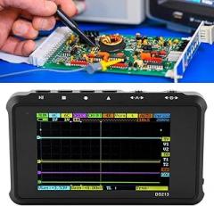 Mini Oscilloscope, DS213 4 Channels 100MSa/s Automatically Measure Handheld Portable Digital Pocket Storage Oscilloscope with 8MB USB Memory Storage for Electronic Maintenance Electronic Engineering