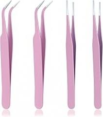 4 PCS Precision Tweezers Set, Multipurpose Straight and Curved Tip Tweezers Anti-Static Stainless Steel of Tweezer for Electronics, Industrial-Tweezer for Craft Soldering Esd Curved of Tweezer