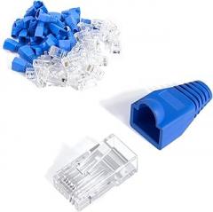 50pcs RJ45 Cat6 CAT5E Unshielded Straight Through Connectors and Strain Relief Boot Kit Plated 8P8C RJ45 Modular(Unshielded)