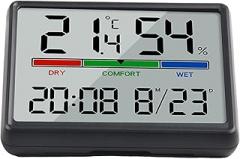 Digital Wall Clock with Large LCD Display - Desk Clock with Temperature & Humidity Monitor - Multi-Function Electronic Clock with Day Date Time Display - Battery Powered Wall Mountable for Home(Black)