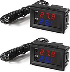 UMLIFE 2PCS Temperature Controller -50 to 110 Celsius (-58 to 230 F) DC 12V Programmable Heating/Cooling Thermostat Control Switch Module NTC Waterproof Sensor Probe Dual Color LED Display Monitor