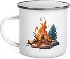 11oz Campfire Enamel Coffee Mug, Camp Life Camping Mug Outdoor Nature Hiking Mug