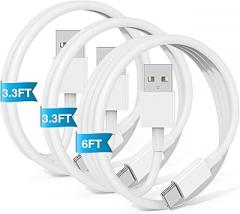 Car Carplay Cable for iPhone 17 16 15 Pro Plus Pro Max Air，3-Pack [3.3FT+3.3FT+6FT] USB A to USB C Cable for iPhone 17 16 15，for iPad Pro/Air/Mini，for Galaxy S25 S24，for MacBook Pro/Air and More