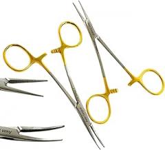 Set of 2 - Hemostat Forceps with Serrated Tips & Gold Locking Handle - Multi-Purpose Pliers - Autoclave-Safe Stainless Steel - Crafts, Electronics, Veterinary, Lab (5