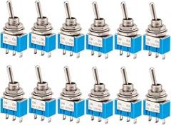 12pcs SPST Mini Toggle Switch, 3-PIN 2-Position, Miniature ON/ON Switch, 6A/125VAC, 3A/250VAC, for DIY Car Dash Dashboard Electronic Equipment