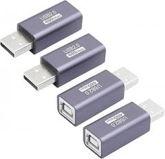 4Pcs USB 2.0 B Type Connector Adapter, USB A Male to USB B (MIDI) Female Power and Data Extension Adapter, Aluminum Alloy Housing, for Electronic Piano, Printer, Scanner etc.