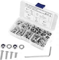130pcs Stainless Steel Screws Assortment Kit Set of Full Thread Round Head Machine Screws Socket Bolts and Nuts for Woodworking and Electronics Fastening