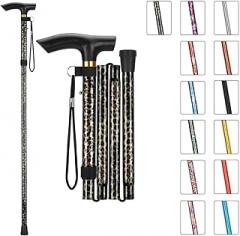 MFE Folding Cane, Portable 5-Level Adjustable Height Walking Stick with Foldable Design, Wrist Strap, and T Handle for Men and Women