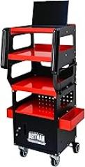 A Four Layer Tool cart in The car Repair Workshop That Stores car Electronic Components and laptops, Sorted and stored for Quick Access to Meet Your Unique Needs