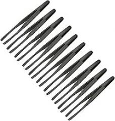 Auniwaig 10pcs Precision Plastic Tweezers, Slant Flat Tip Anti-Static Tweezers for Jewelry Craft DIY Beauty Electronics Repair Tool, (4.7 Inch, Black08)