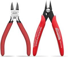 5 Inch Micro Flush Cutter & Side Cutting Pliers,2-Piece Wire Cutters Set, Spring Loaded Diagonal Wire Snips for Jewelry Making, Crafting, Zip Ties, Electronics