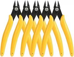 Micro Flush Cutters 5 Pack,Wire Cutter with Internal Spring,Diagonal Cutters for Electronics,Heating Wire,Model Sprue,Soft Copper Wire Snips (Yellow)