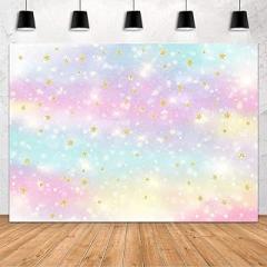 MEHOFOND Glitter Rainbow Backdrop Unicorn Birthday Party Baby Shower Decoration Glitter Gold Star Photography Background Banner Cake Table Studio Photo Smash Props 7x5ft