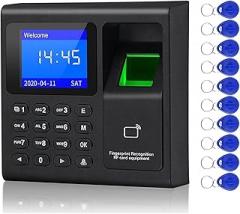 Time Attendance System Machine Device Machine,Biometric Access Control System Keypad USB Fingerprint System Electronic Time Clock Attendance Machine +10pcs Keyfobs