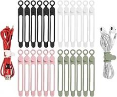 Data Cable Organizer Ties, 2026 New Elastic Silicone Cable Straps Cord Ties Organizer for Electronics, Reusable Home Office Wire Cable Cord Wraps Organizers for Charging Cords (10)