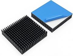 2PCS Black Large Aluminum Heat Sink with Thermal Conductive Adhesive Tape, 70 x 70 x 15 mm Square High Power Heat Dissipation for Cooling Power Supplies Hard Disks Peltier Module Electronic