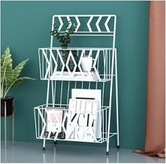 Book Shelf 2 Tier Bookshelf Wrought Iron Book Shelf Newspaper Rack Bedroom Magazine Storage Rack Floor Display Rack Book Rack for Living Room