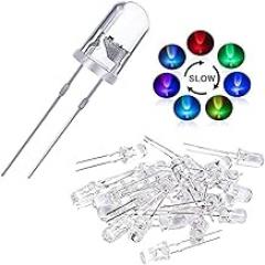 100pcs 5mm RGB Multicolor Slow Flashing LED Diode, Multi-Color Blinking Changing Light Emitting Diodes, 2 Pins Clear Round Lens Diffused Flicker Electronic Components Circuit Lights Kit(Slow Flashing)