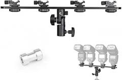 EXMAX E4 Camera Flash Speedlite Mount Four Hot Shoes Flash Light Stand Bracket with Umbrella Holder Swivel Mount Compatible with Camera and Other DSLR Flashes Speedlite Studio LED Light