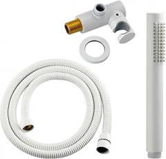 Brass Handheld Round Shower with Head Base & Hose White/Brushed Gold/Chrome/Grey/Matte Black Bathroom Shower Sprayer(White Whole Set B)