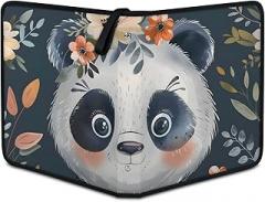 Trading Card Binder Panda Animal 9 Pocket Cards Collection Binder Premium 900 Double Sided Pocket Flower Leaves Card Folder Albums for Sports Game Cards with Sleeves
