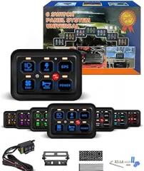 6 Gang RGB Switch Panel, 12-24V 60A Power System Electronic Relay System, Universal LED On Off Control, for Truck Caravan Boat