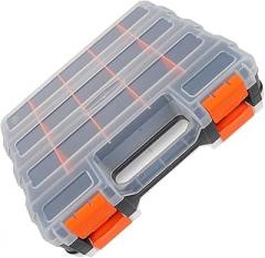 HOMSFOU Double-sided Plastic Tool Box Organizer with Handle, 32x27x8cm Compartment Storage Case for Electronic Components and Hardware Accessories, Portable Craft and Bead Storage