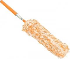 Extendable Microfiber Duster Telescopic Handle, Washable Household Cleaning Tool for Dust Removal, Orange-White Lightweight Home Duster for Furniture and Electronics