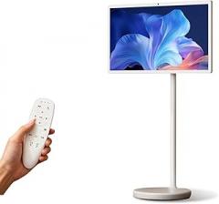 4K Smart Portable TV Monitor, Built-in 12000mAh Battery, 8+128GB, Android OS, Rolling Touch Screen Monitor on Wheels, Remote Control, with 16MP Webcam 22inch