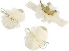 Housoutil Quality Lace Material Bowknot Design Baby Girls Socks Newborn Headband Toddler Dressing Set