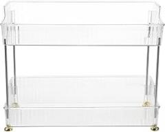 Milisten Double-Layer Bathroom Countertop Storage Shelf, Corner Makeup Organizer Stand for Toiletries and Cosmetics, Space-Saving Bathroom Accessories Rack for Home and Vanity