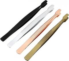 4Pcs Stainless Steel Stamp Tweezers Static Stamp Clips for Collecting Jewelry Electronics and Crafts Chrome Finish
