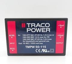 TMPW 50-115, AC/DC Power Modules 50W 15V 3333mA Encap PCB Mount
