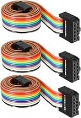 DMiotech 3 Pack 10 Pins IDC Wire Flat Rainbow Ribbon Cable 48cm 2.54mm Pitch Breadboard Jumper Wires for Electronic Projects