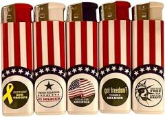 Patriotic American Flag USA Military Support Freedom Troops Freedom Electronic Lighters - Set of 5 - No Flashlight