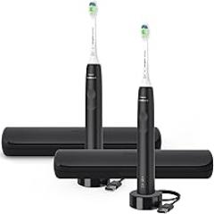 Philips Sonicare Electric Toothbrush with DiamondClean Brush Head 2-Pack Bundle, Rechargeable Electric Tooth Brush with Pressure Sensor, Sonic Electronic Toothbrush, Travel Case, Black