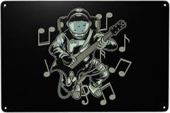MULIHU Astronauts Play Electronic Guitars With Melodic Signs In Space Tin Signs Vintage Metal Sign Iron Painting for Home Bar Coffee Kitchen funny Wall Decor 8x12 Inch