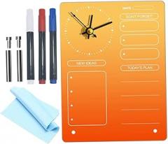 Acrylic Memo Board Clock Battery Operated Wall Clock for Home Office Planner Board Erase