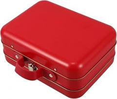 VALICLUD Mini Suitcase Storage Box with Handle Compact Organizer for Portable Makeup Electronics and Tool Container Vintage Red Handheld Tin for Travel and Home Use