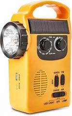 HOSHINE Solar Multi-functional 4-way Powered LED Camping Lantern and Flashlight with AM/FM Radio Cell Phone Charger, Color Yellow