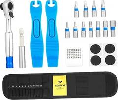Bike Repair Tool Kit Set Bicycle Multi Tool Kit Ratcheting Wrench Tire Patches Ratchet Wrench Set Reversible for Electronic
