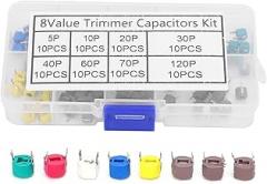 80pcs 6mm Variable Trimmer Capacitor Kit, Ceramic Capacitors Set with 5pF 10pF 20pF 30pF 40pF 60pF 70pF 120pF Values for Electronics Repair DIY Projects and Circuit Design