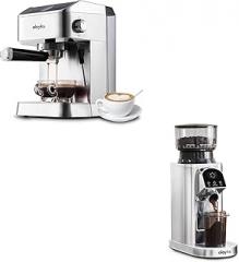 olayks Espresso Machine 20 Bar, Brush Stainless Steel Espresso Maker with Milk Frother Steam Wand & Conical Burr Coffee Grinder Electric with Electronic Timer