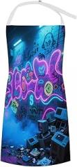 Cooking Apron Electronic Graffiti Wall Printed BBQ Kitchen Chef Apron for Painting Home Or Outdoor BBQ Baking Cooking Restaurant Kitchen Garden