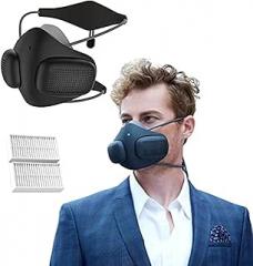Face Mask - Dual Fan - Replaceable HEPA Filters - Adaptable Silicone Seal - 3 Speed Settings - No App required