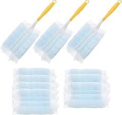 POPETPOP Disposable Electrostatic Duster Set 13Pcs with Yellow Handle and 10 Replaceable Heads, Static Dust Removal for Home Cleaning Furniture, Blinds, Office, and Car Use