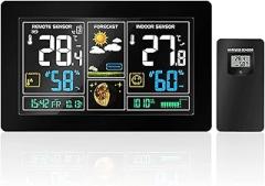 Weather Clock Multifunction Color Display, Wireless Weather Station Electronic Alarm Clock Indoor/Outdoor Thermometer Hygrometer Dimmer