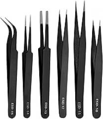 6 PCS Precision ESD Tweezers Set - Anti-Static Stainless Steel Tools Kit for Electronics, Jewelry Repair, Soldering, and Crafting Projects