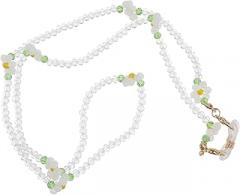 Milisten Multi-purpose Mask Anti-lost Hanging Chain with White Crystal Beads and Flower Eyeglasses Chain for Women Stylish Neck Accessory for Glasses and Sunglasses